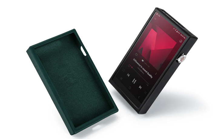 A pair of Astell & Kern SE300 cases. One with an SE300 player inside it.