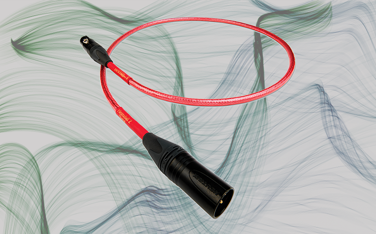 Nordost Heimdall 2 Digital Cable (110ohm).  Background is wavy, thin, green and blue lines