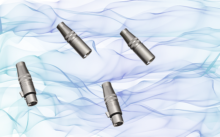 Linn XLR Connectors on a blue wavy background.