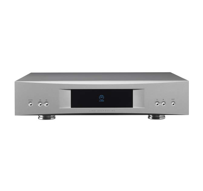 Linn Akurate DS in silver, front and top view.