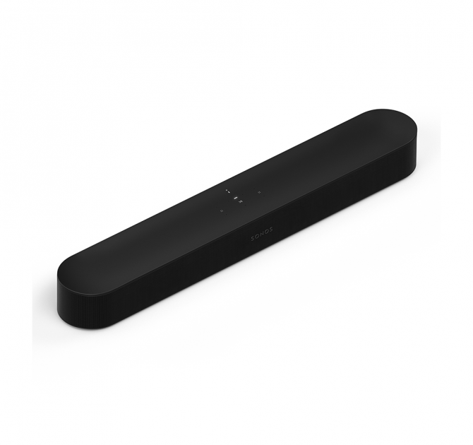 SONOS Beam (Gen 2) in black on the diagonal - top right angled to bottom left.