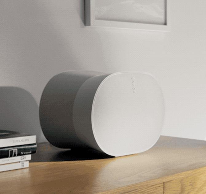 SONOS Era 300 Loudspeaker in white, on a sideboard