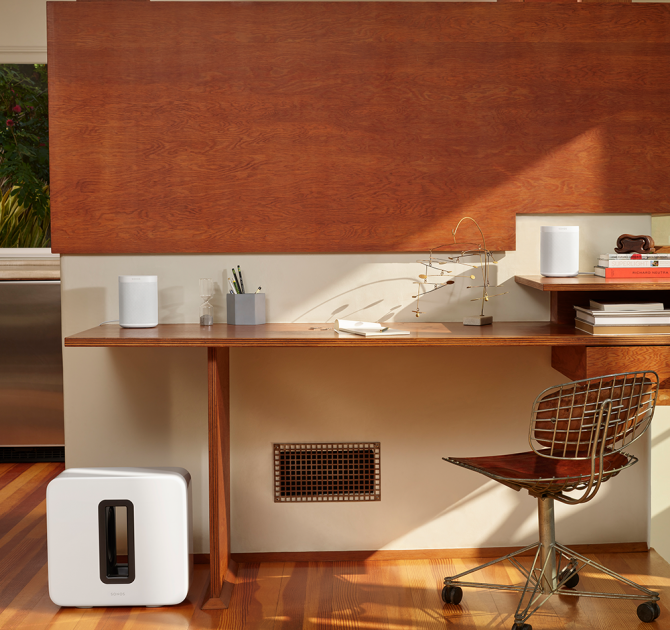 SONOS Sub under a desk