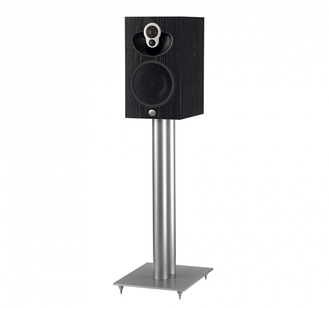 Linn Majik 109 Loud Speaker in black on a silver stand.