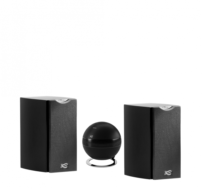 A pair of Cabasse Minorca Loudspeakers with a Cabasse Pearl Sub