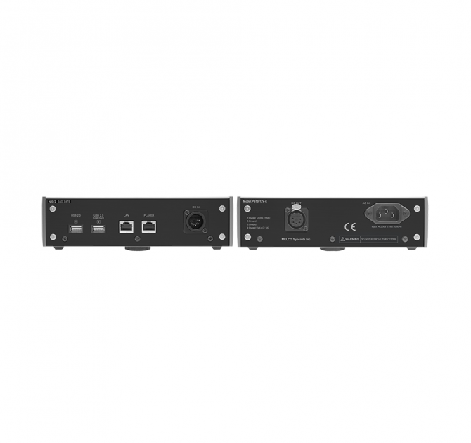 Melco N10/2 Digital Music Library in black.  Rear view with them side-by-side