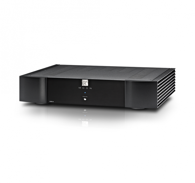 Moon 330A Stereo Balanced Power Amplifier in black.