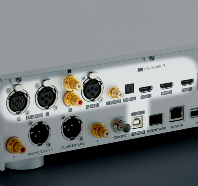 Lumin P1 in silver rear view showing connections