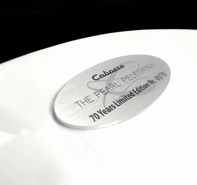 Cabasse Pearl Pelegrina Loudspeaker.  Close-up of the name plate.
