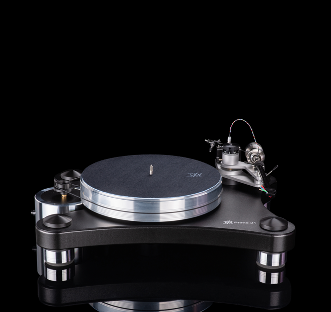 VPI Prime 21 Turntable in black on a black background reflected