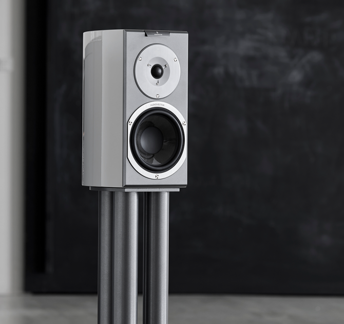 Audiovector R1 Signature in custom grey against a black background