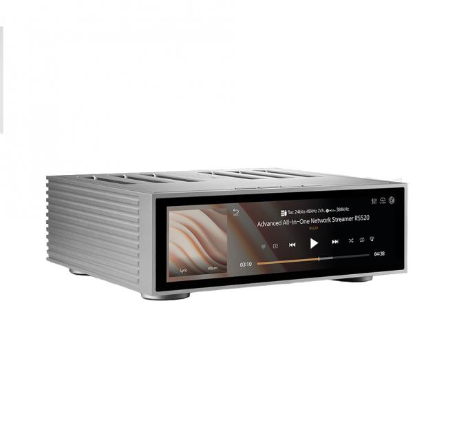 HiFi Rose RA520 Network Streamer in silver, front, top and side view