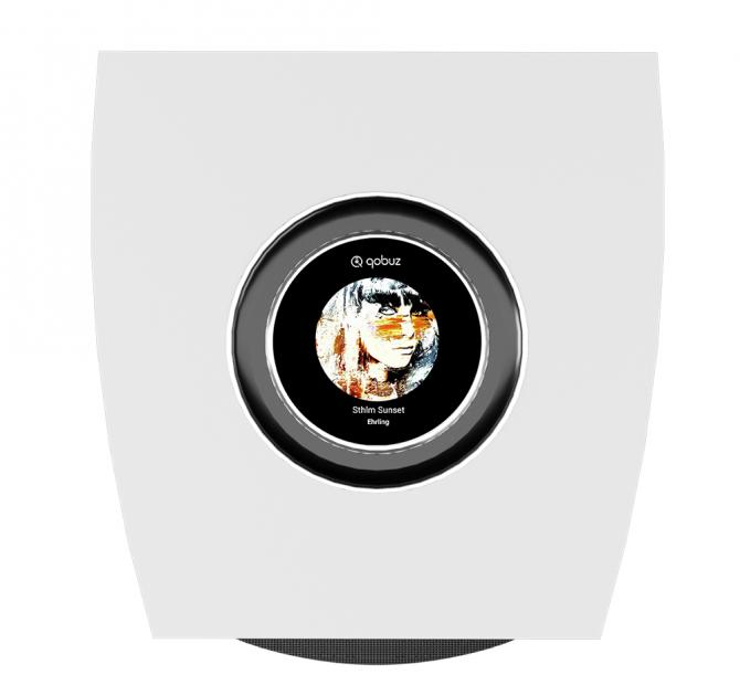 A pair of Cabasse Rialto Loudspeakers in white viewed from the top
