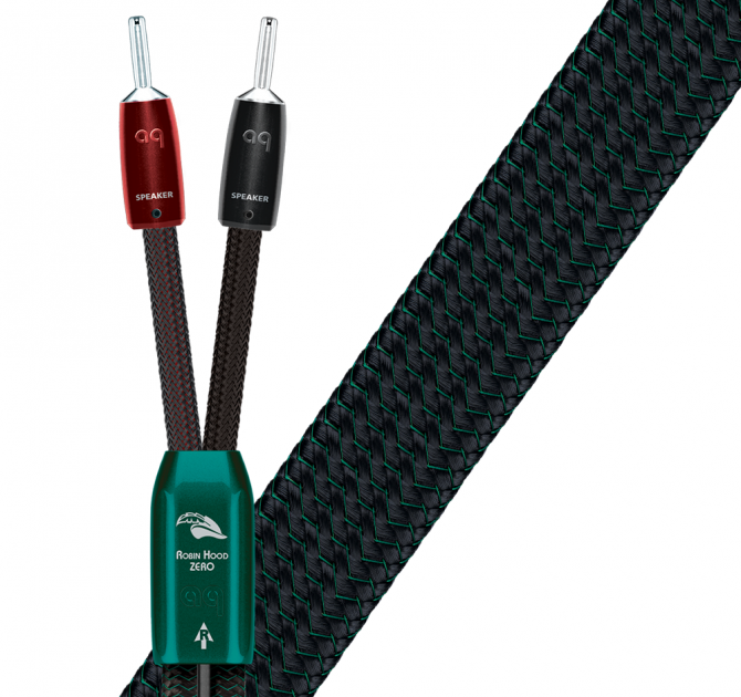 AudioQuest Robin Hood ZERO Speaker Cable with banana connectors and some cable visible