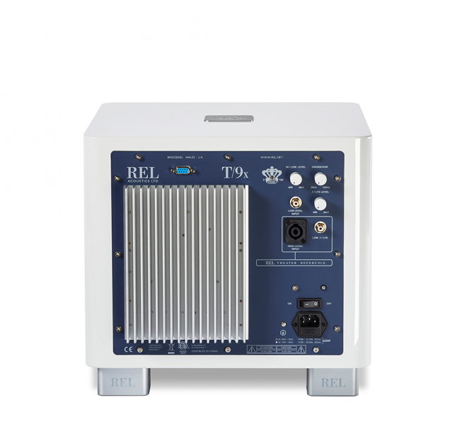 REL T/9x Sub-woofer in white, rear view