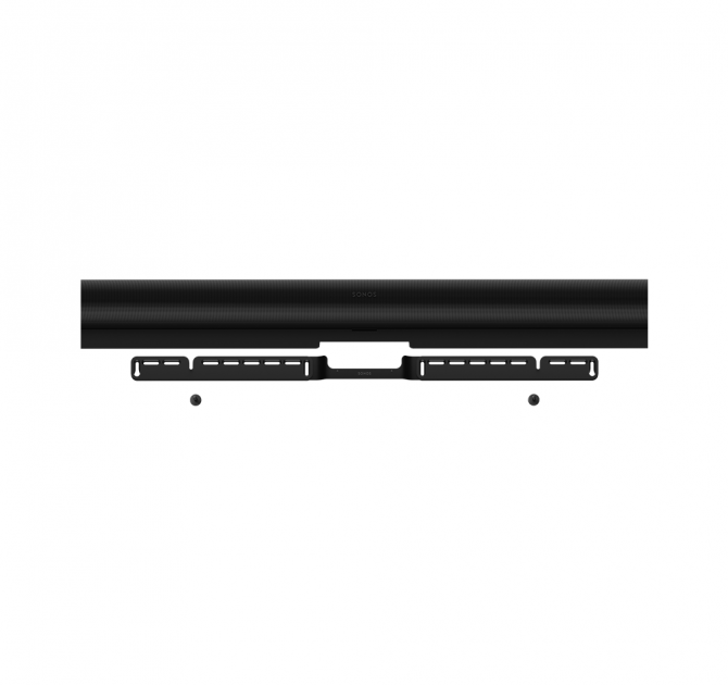 Sonos Arc Wall Mount Black horizontally placed with the Arc beside it.