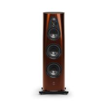 Linn 360 speakers in a high gloss dark amber colour