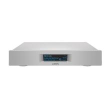 Lumin D3 Network Music Player in silver.  It has a small display window.