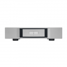 Linn Majik 6100 Amplifier in silver, front view.