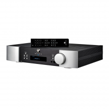 MOON 240i Stereo Integrated Amplifier with remote control on top.