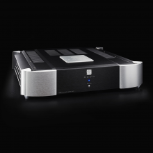 Moon 760A Dual Mono Power Amplifier on a black background.