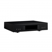 Linn Akurate DS in black, front, side and top view.