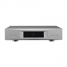 Linn Akurate DS in silver, front and top view.