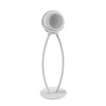 Cabasse Pearl Akoya Stand in white with the Akyoa speaker on top