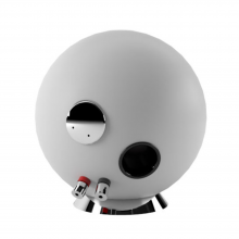 Cabasse Baltic 5 Sub System (on base) in white.  Rear view.