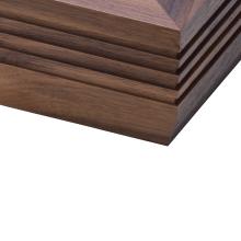 The corner of a walnut fluted Linn LP12 turntable plinth