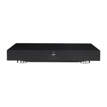 Linn Klimax ExaktBox in black, front and top view.