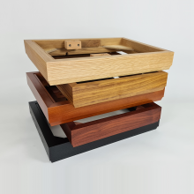 LP12 plinths stacked.  In order from the top: oak; walnut; cherry; rosenut; and black ash