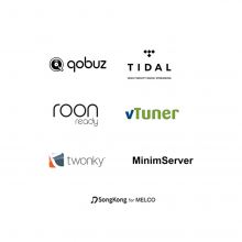Logos for qobuz, Tidal, Roon Ready, vTuner, twonky, minimServer and SongKong for Melco.