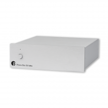 Project Phono Box S2 Ultra MM/MC Phono stage in silver, top, side and front view