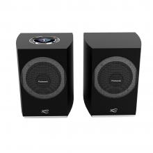 A pair of Cabasse Rialto Loudspeakers in black viewed from the front