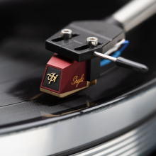 VPI Scout 21 Turntable.  Close-up of the cartridge on a record