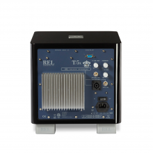 REL T/5x Sub-woofer in black, rear view