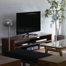 Eclipse TD508MK3 Speaker (Single) - a pair on stands beside a television.