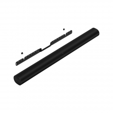 Sonos Arc Wall Mount Black at a diagonal with the Arc beside it