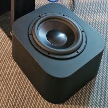 Grimm Audio LS1s Subwoofer on a carpet at the Munich HiFi Show